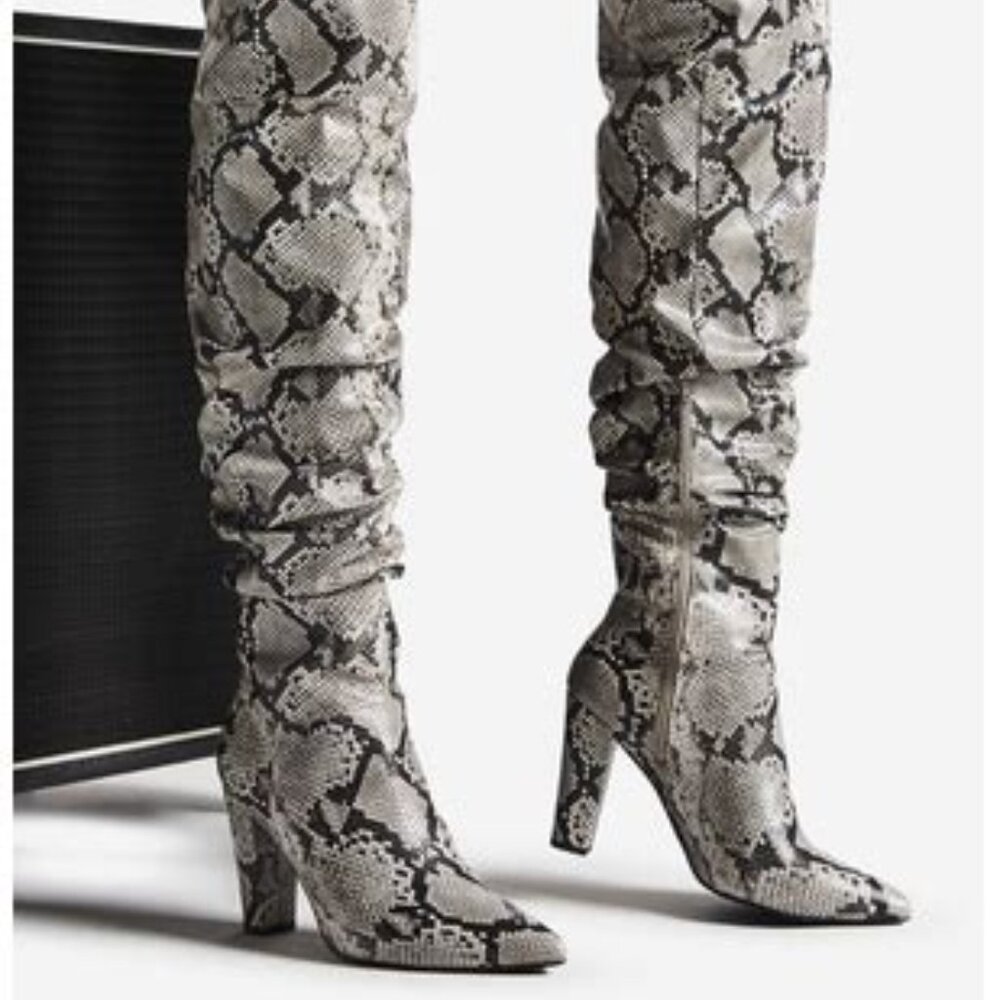 Women's ShoeDazzle Thigh High Snake Heeled Boot Size 8.5 EUC In Box